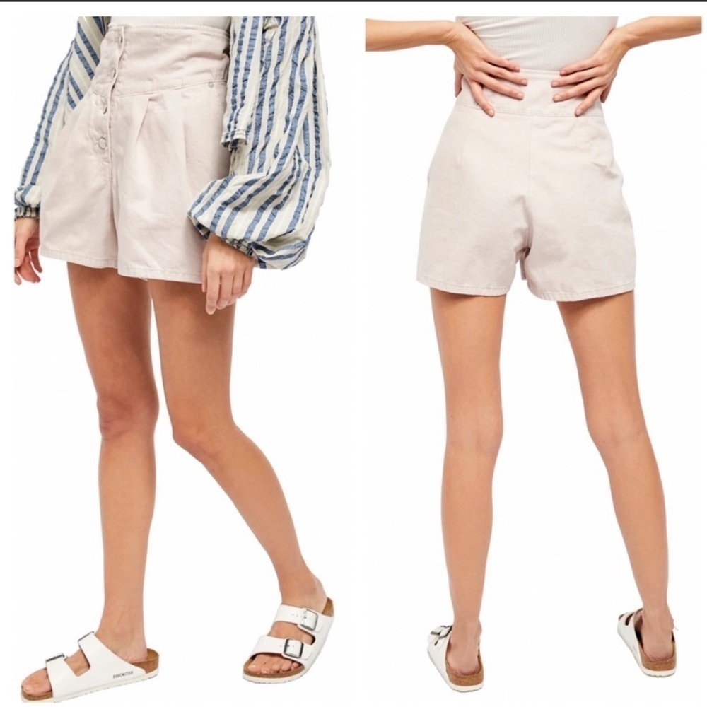 Free People Paris High Waisted Pleated Shorts In Light Pink Macaroon sz 27